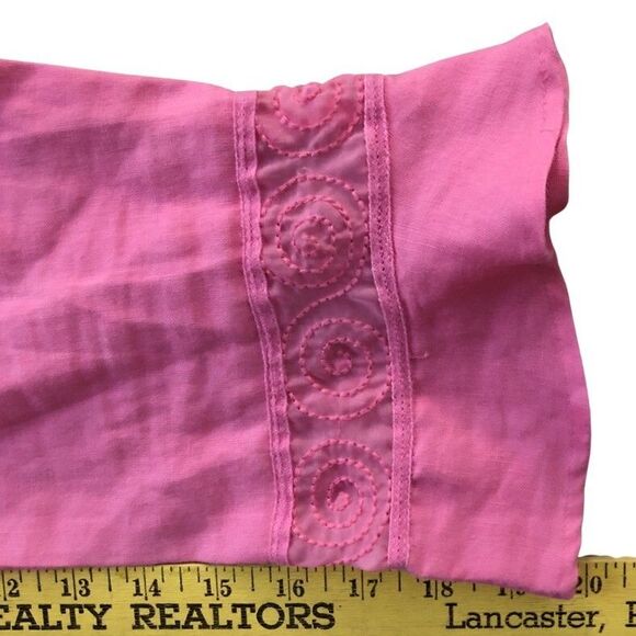 Silkland 100% Linen Embroidered Tunic Womens Sz 1X Pink V-Neck Flare Sleeve Boho - Picture 12 of 14